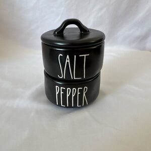 Rae Dunn Artisan Collection Salt & Pepper Cellar Containers Black 3 PC Stacking